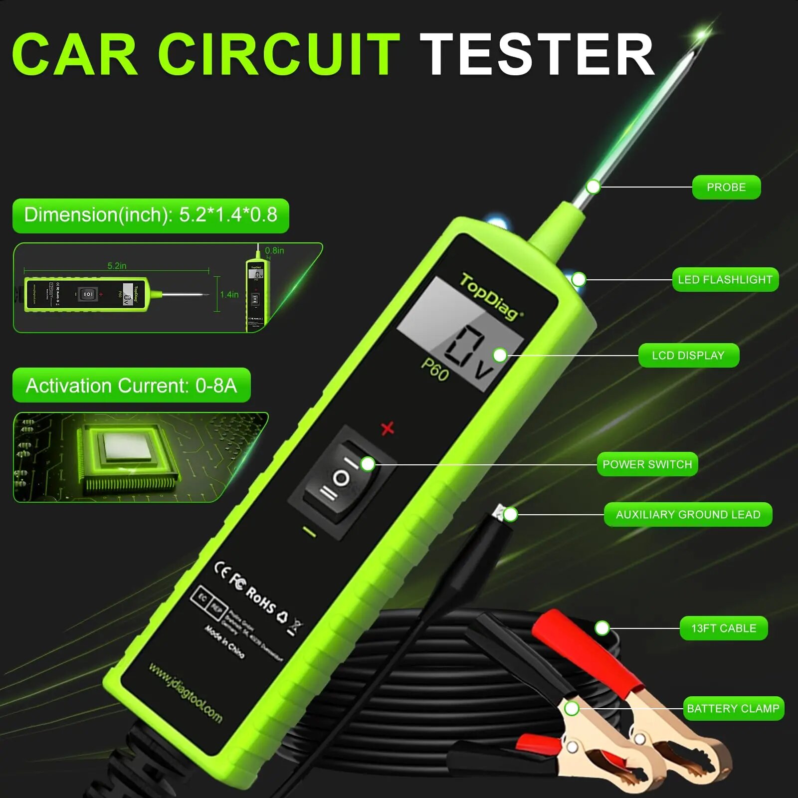 Power Tools In Automotive - เครื่องทดสอบวงจรไฟฟ้ารถยนต์ Jdiag P60 หัววัดตรวจสอบระบบไฟฟ้ารถยนต์ Topdiag เครื่องมือวินิจฉัยรถยนต์