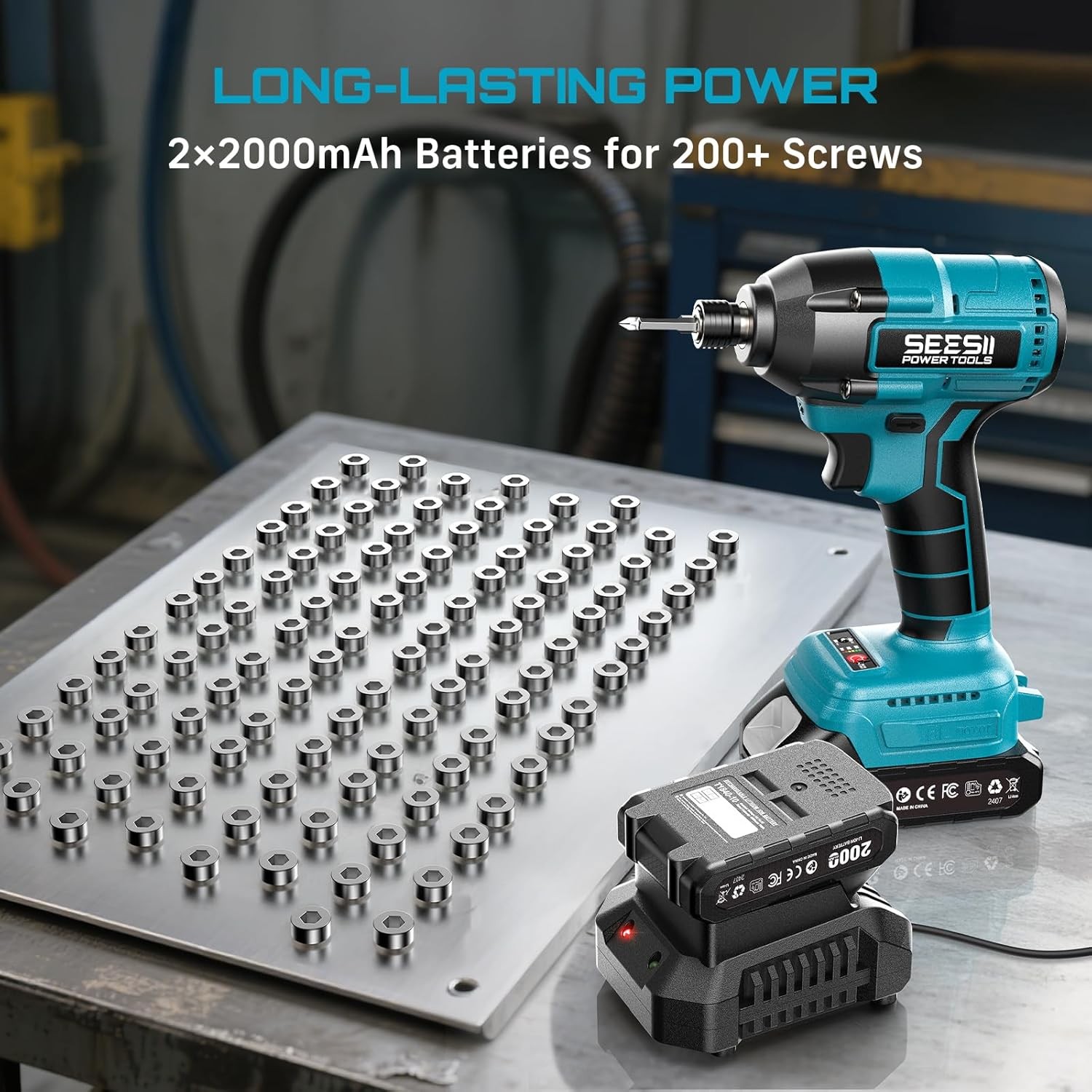 Cordless Drill Driver - ไขควงไฟฟ้า Seesii 180N.m สว่านกระแทกไร้สายแบบไร้แปรงถ่าน ชุดไขควงกระแทกไฟฟ้าสำหรับ Makita