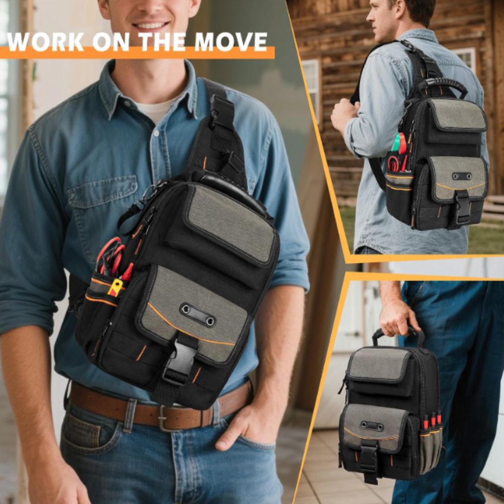 Power Tools Band - กระเป๋าเครื่องมือช่างไฟฟ้าแบบมีซิป ด้ามจับตามหลักสรีรศาสตร์ กระเป๋าเครื่องมือแบบพกพา สายสะพายไหล่ทนทาน อุปกรณ์จัดเก็บเครื่องมือ HVAC