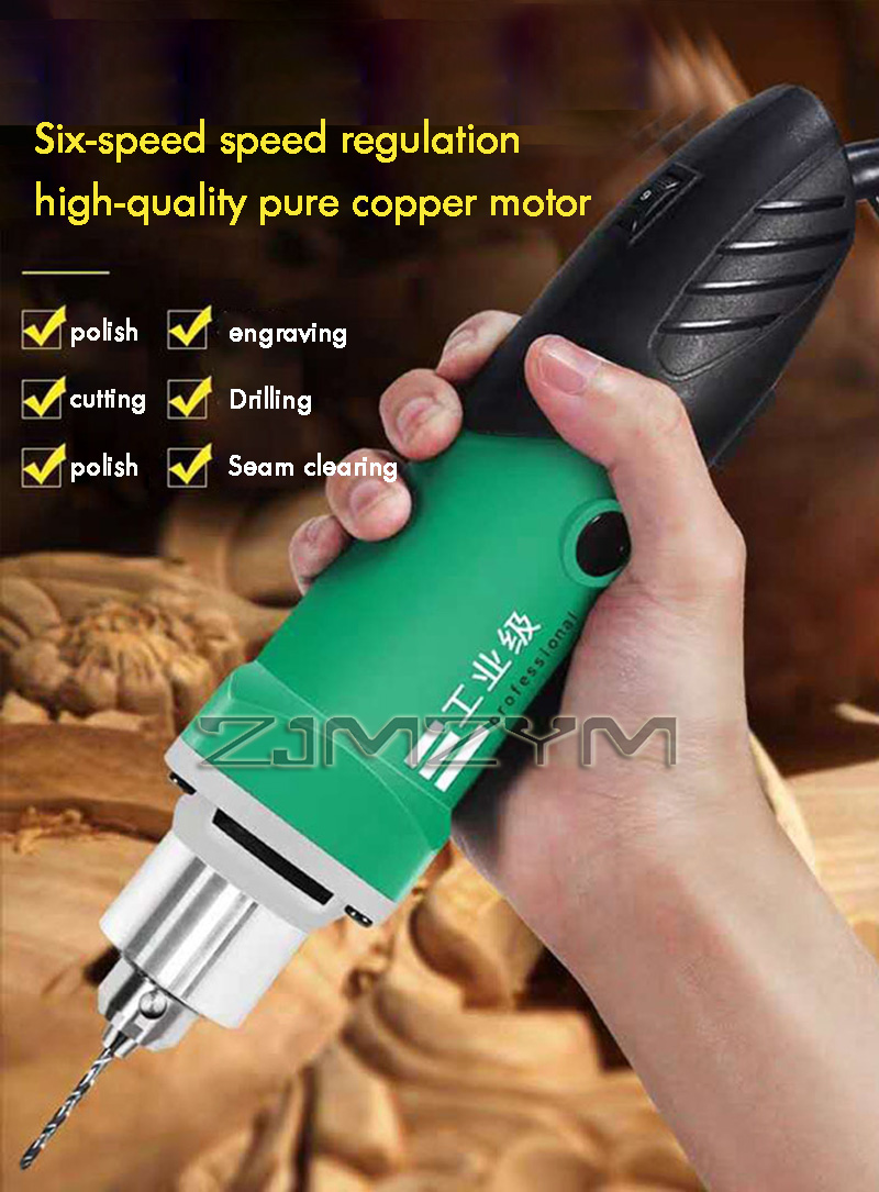 Power Tools Router - เครื่องแกะสลักไฟฟ้ากำลังสูง 6 ระดับความเร็ว พร้อมแกนยืดหยุ่น สำหรับงานแกะสลักไม้ ขัดเงา