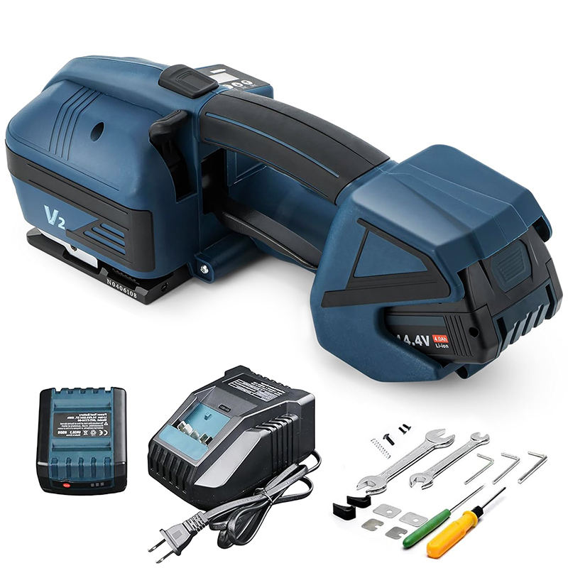 Power Tools Band - เครื่องรัดสายรัดไฟฟ้าอัตโนมัติสำหรับพาเลท เครื่องมือรัดสายรัดแบบเชื่อมด้วยแรงเสียดทาน ใช้พลังงานจากแบตเตอรี่ สำหรับสายรัด PP และ