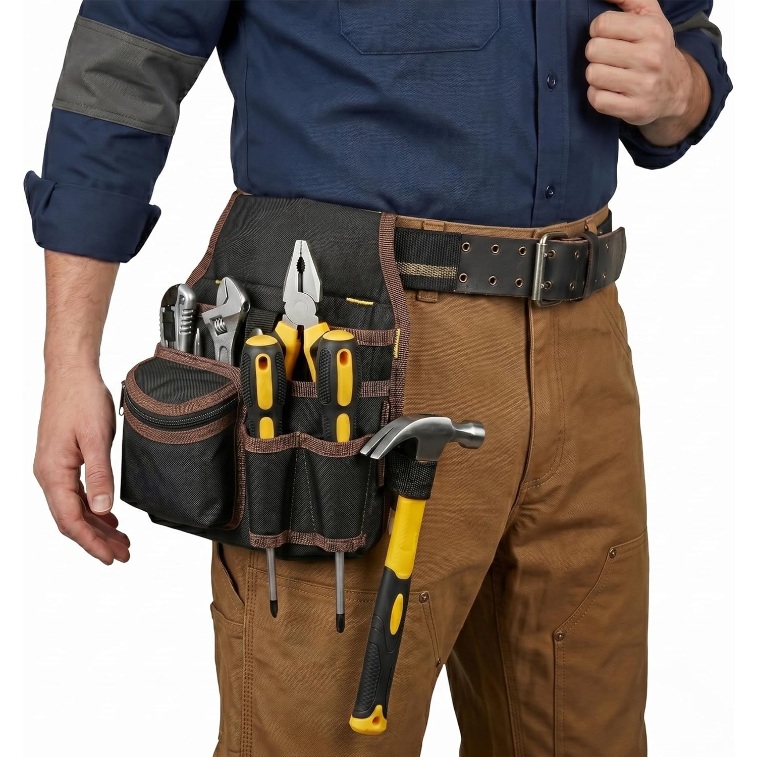 Power Tools Band - เข็มขัดใส่เครื่องมือ, กระเป๋าใส่เครื่องมือช่างไฟฟ้า, เข็มขัดใส่เครื่องมือแบบปรับได้สำหรับผู้ชายและผู้หญิง, เข็มขัดอเนกประสงค์พร้อมที่ใส่ค้อน, กระเป๋าจัดระเบียบหลายช่อง