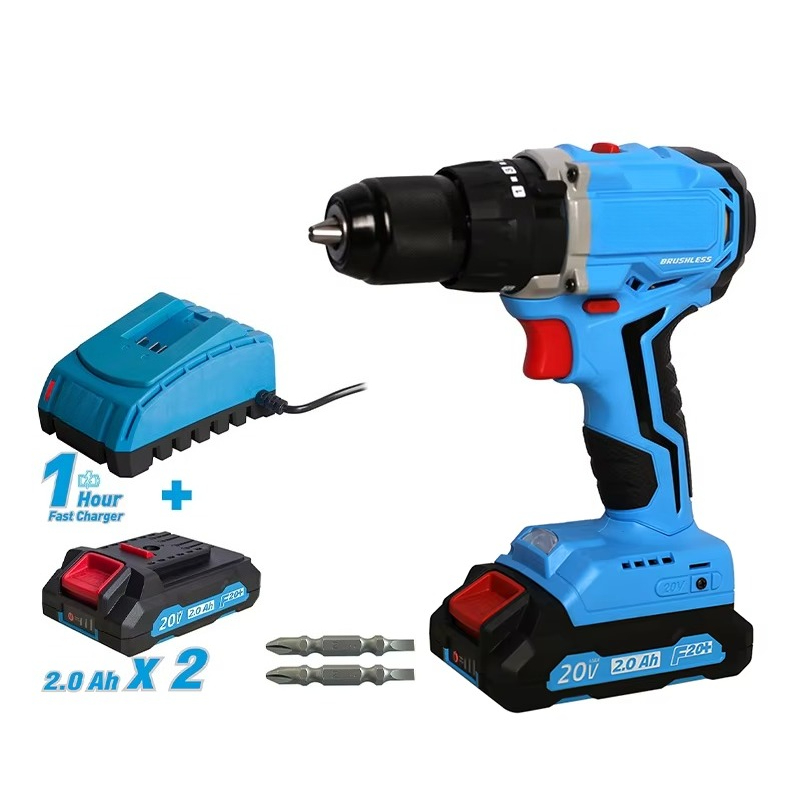 Power Tools Drill - ชุดเครื่องมือสว่านไร้สาย 20 โวลต์ แบบไร้แปรงถ่าน พร้อมแบตเตอรี่ลิเธียมไอออน ชุดสว่านกระแทกและไขควง