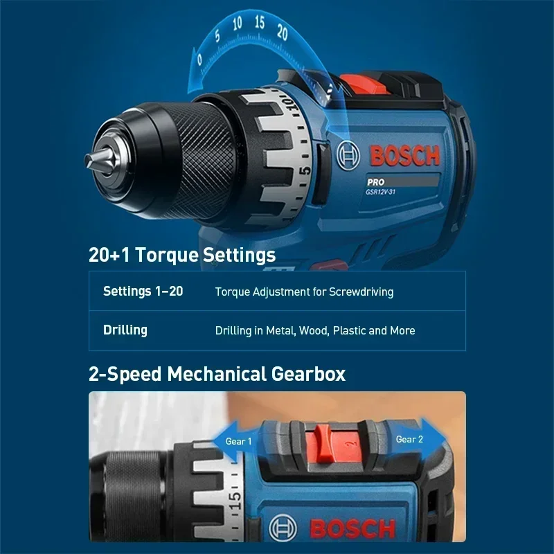 BOSCH GSR12V-31 ชุดสว่านไฟฟ้าไ - Cordless Drill Driver บทวิจารณ์และราคา